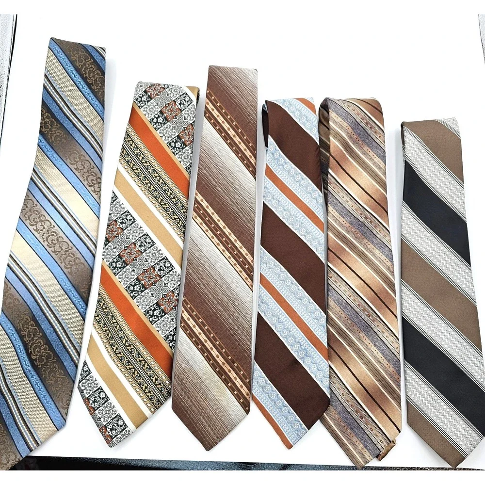 Vintage Men's Necktie Lot 6 Wide Polyester 70s 80s Beau Brummell Johnny Carson